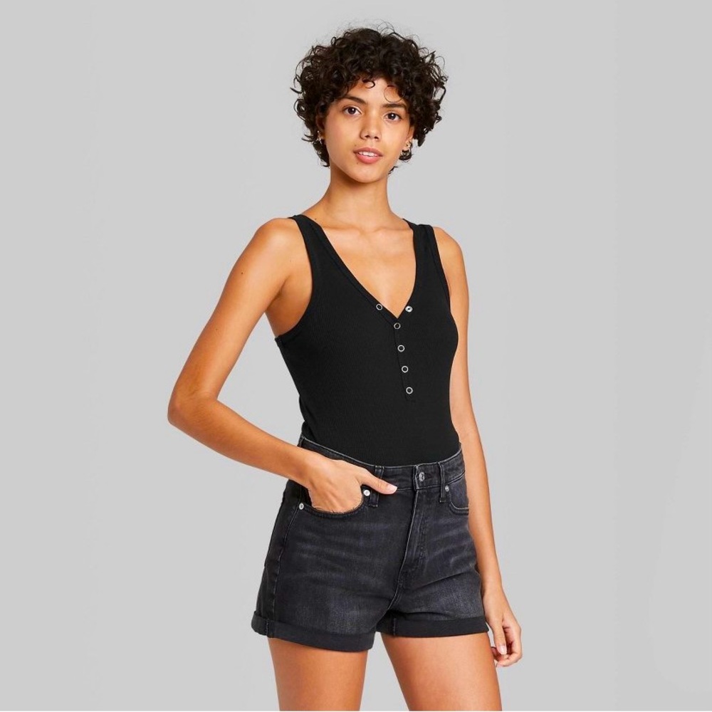 Black Ribbed Snap Wild Fable Bodysuit